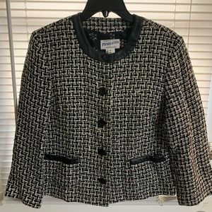 Vintage Pendleton Black and White Tweed Blazer with Leather Trim